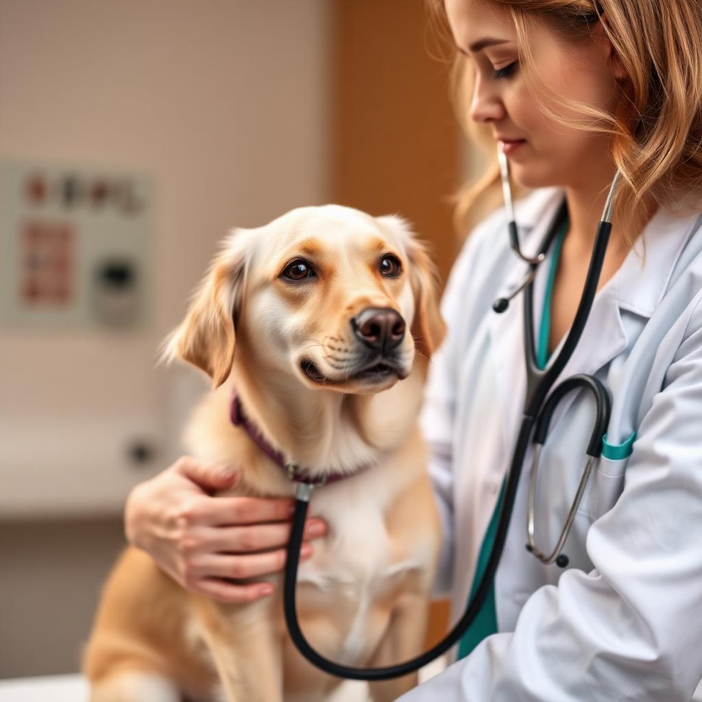 Veterinaria auscultando a un perro